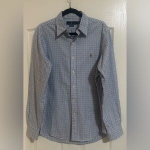 Men’s Polo Ralph Lauren Classic Fit Stretch Cotton Button Blue White Logo. Sz L.